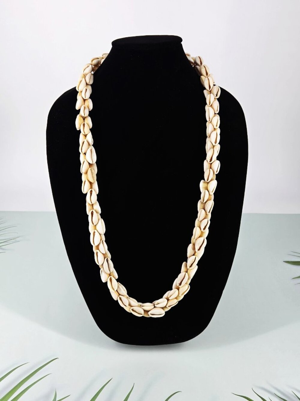 MCM 34" Layered Island Cowrie Creamy White Shell BOHO Beach Necklace Handmade